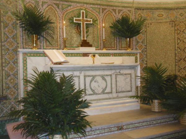 Salem Lutheran Church, Catonsville, MD decorated with eco-palms for Palm Sunday.