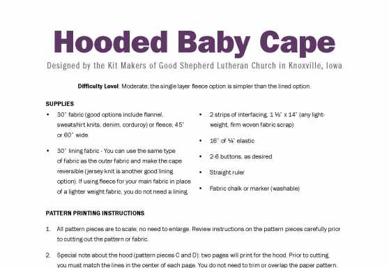Hooded Baby Cape Pattern 