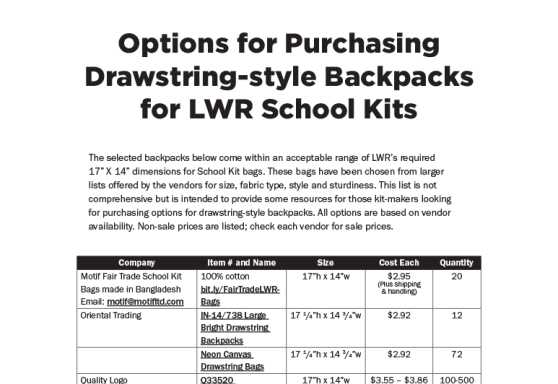 School Kit Bag Purchase Options