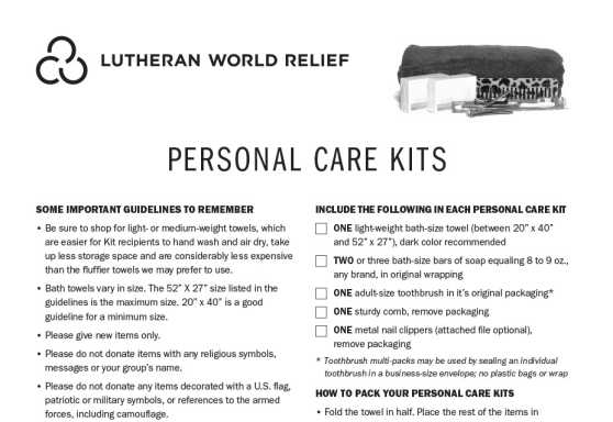 Personal Care Kit Assembly Instructions