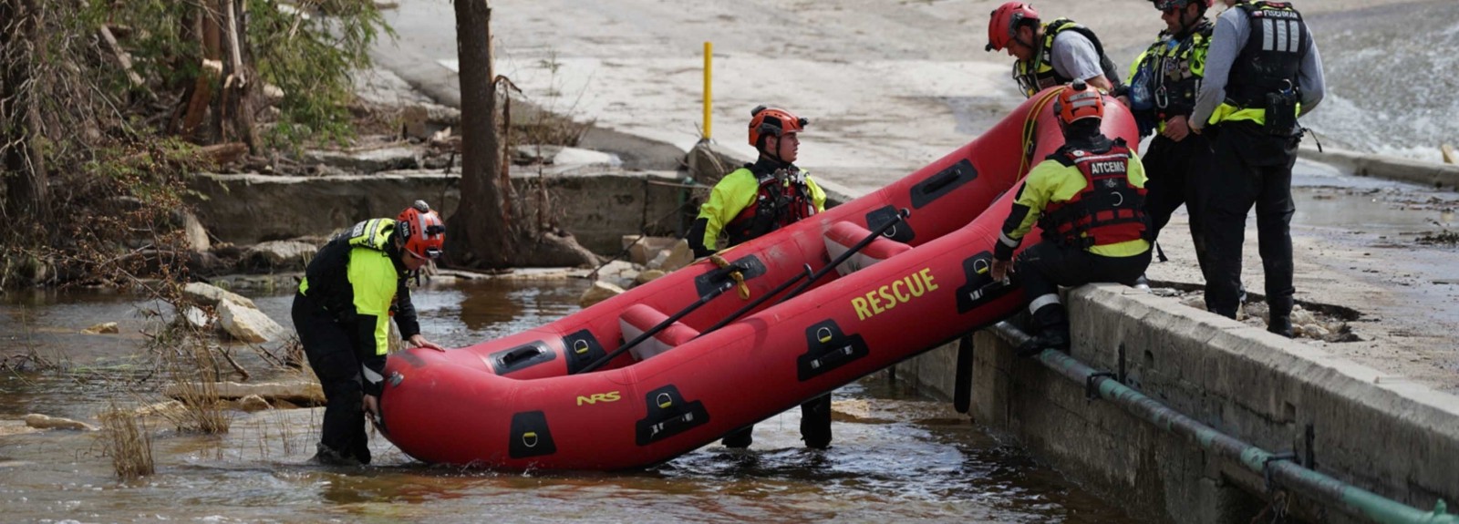 Rescue crews search the flood zone in Texas