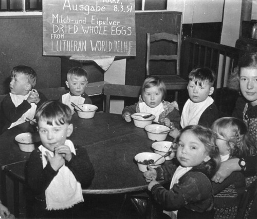 A program feeding children in Germany after World War II, sponsored by LWR. Photo courtesy of the ELCA Archives