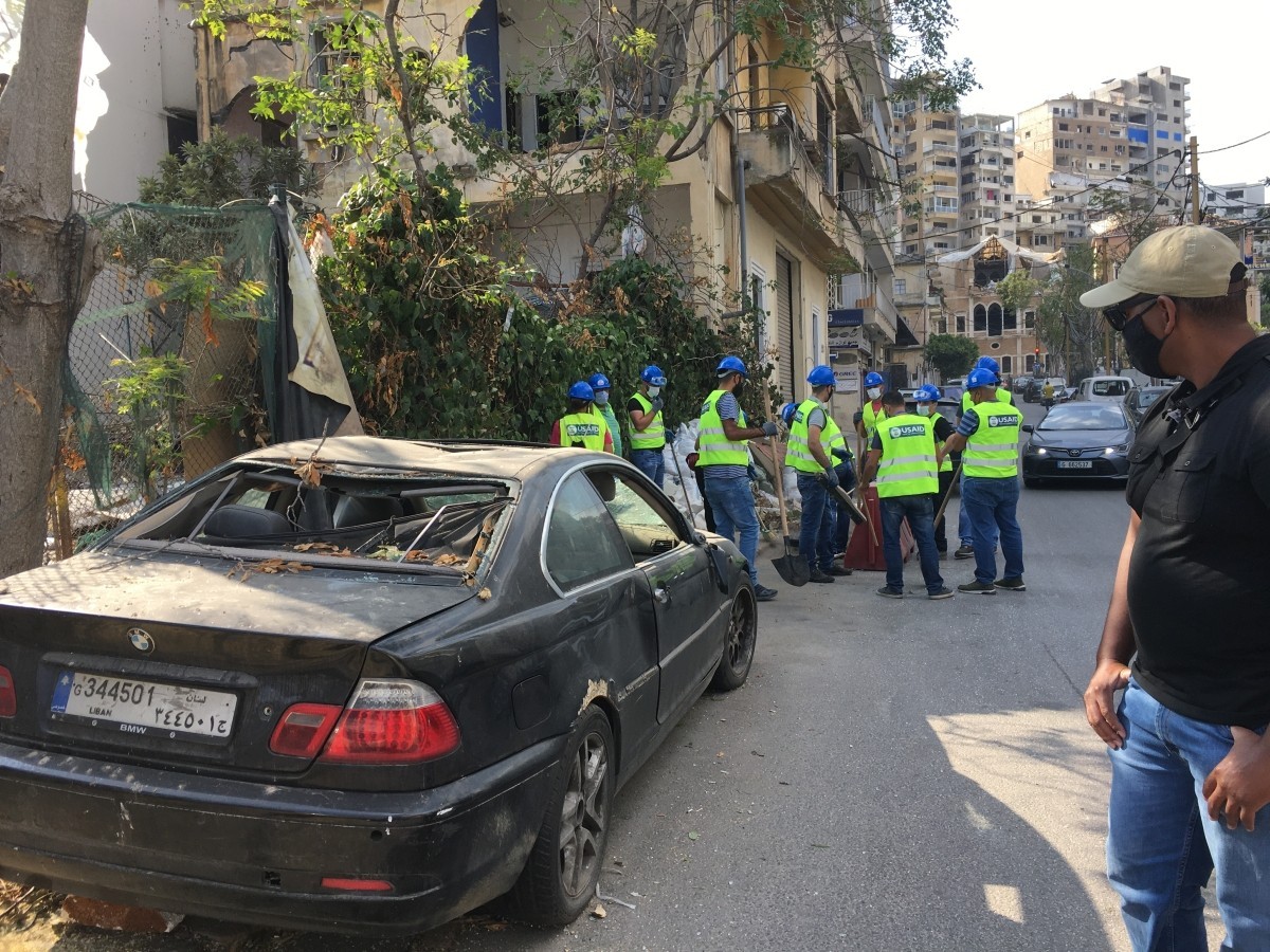Cleaning up continues along Gemmayze Street. 