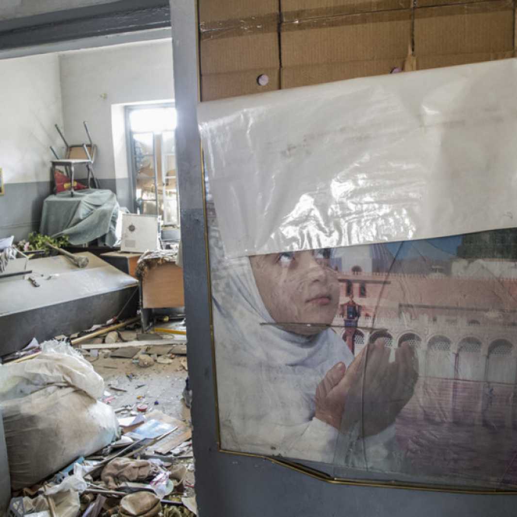 Ruins of a girls' school in West Mosul. Girls were not permitted to attend school during ISIS occupation.
