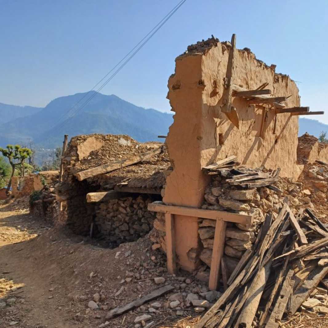 The rubble of Duddha Bir Kami’s collapsed home