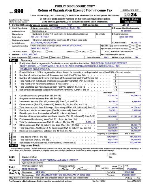 LWR Finance Form 990 FY25