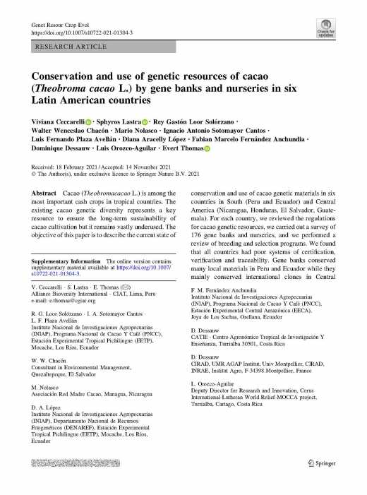 Conservation and use of genetic resources of cacao (Theobroma cacao L.) by gene banks and nurseries in six Latin American countries