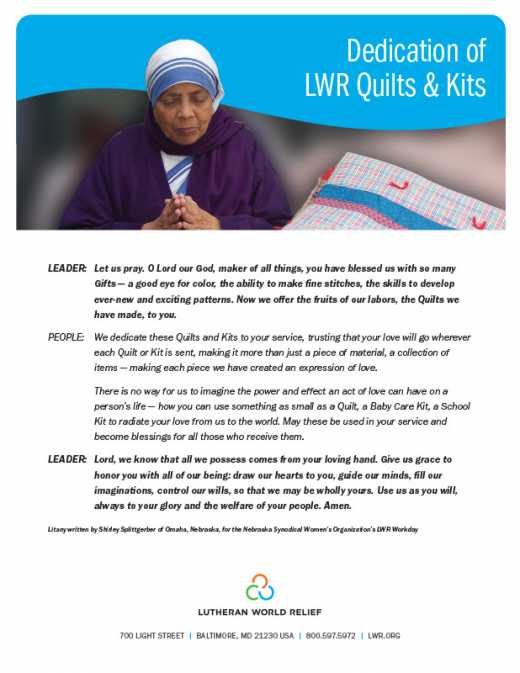Dedication of LWR Quilts and Kits