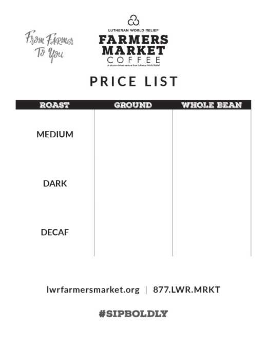LWR Farmers Market Price List