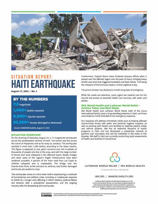 Situation Report: Haiti Earthquake No. 1 