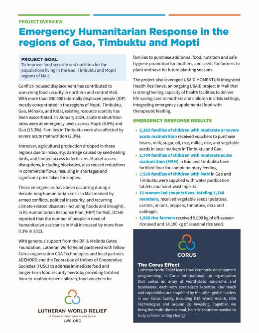 Emergency Humanitarian Response in the regions of Gao, Timbuktu and Mopti