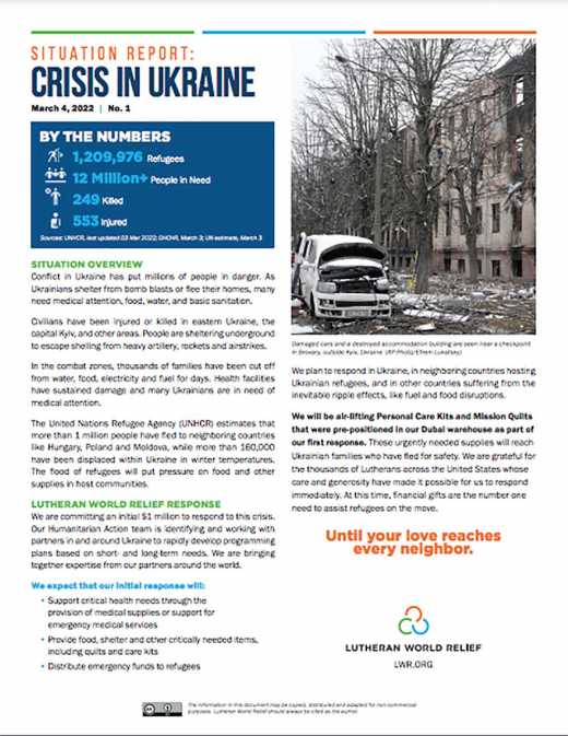 LWR Situation Report: Crisis in Ukraine No. 1