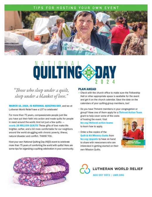 National Quilting Day 2024 Host Your Own Event Instructions Lutheran