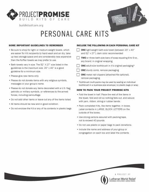 Personal Care Kit Assembly Instructions