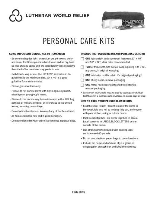 Personal Care Kit Assembly Instructions