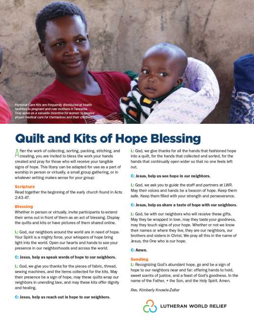 Quilt and Kits of Hope Blessing | Lutheran World Relief