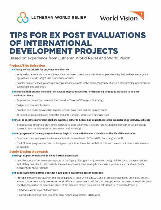 Tips for Ex Post Evaluations of International Development Projects