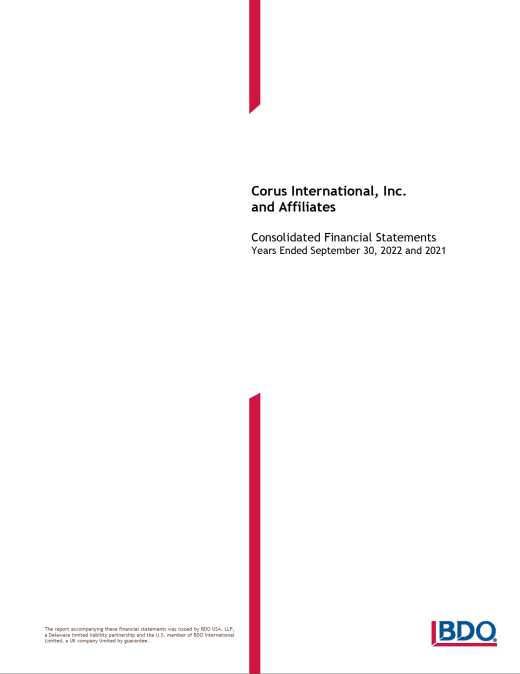Corus International, Inc. and Affiliates Consolidated Financial Statements FY22