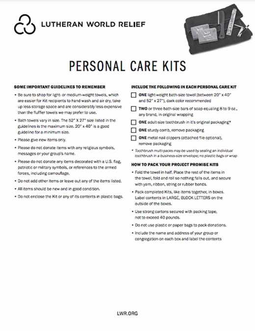 Personal Care Kit Assembly Instructions