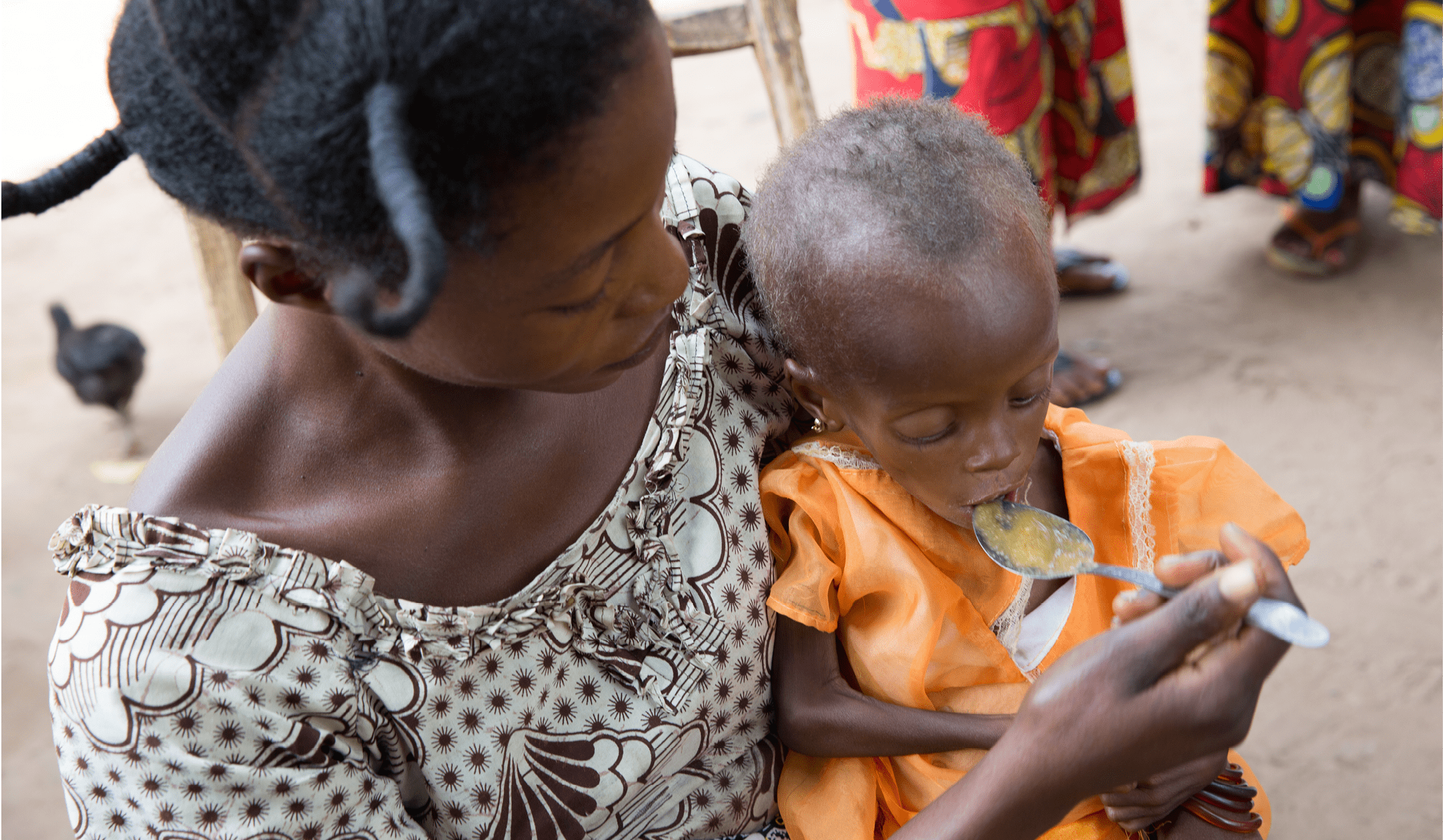 Mado eats weaning food made of locally available ingredients.