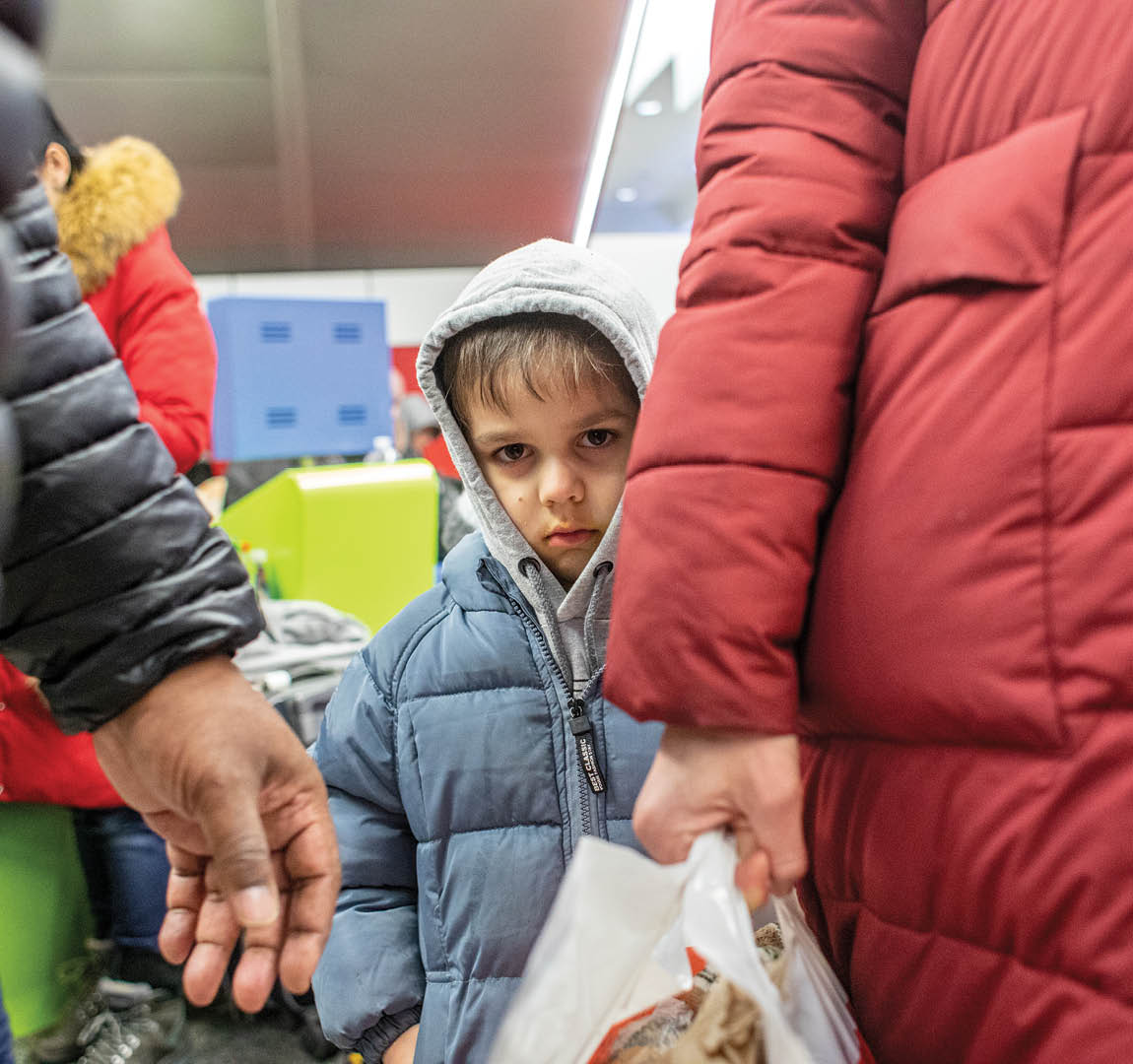 Olena Pokusa (33) with her son Tumyr (5) in the Kraków Główny Main Station after arriving from Ukraine  Olena's parents were also traveling with them but some of her other family members are still in Ukraine tending to their many animals  She plans to stay with her brother in Gdansk, Poland 